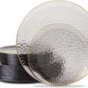 Hioasis 60pcs Black Plastic Plates - Gold Rimmed Disposable, Hammered, Heavy-duty Dinnerware Set Suitable for 30 Guests, 10.25" Dinner & 7.5" Dessert Plates for Party & Wedding