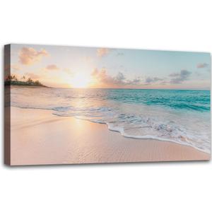 OKEXCKK Beach Coastal Canvas Wall Art - Sunset Picture Painting Print for Office, Bedroom, Living Room Decoration, Large Artwork for Wall Decor (40L" x 20W", Beach Painting)
