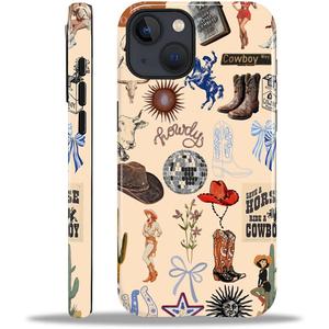 Compatible with iPhone 14 13 Case - Hybrid Heavy Duty 2 in 1 Full Body Rugged Shockproof Protection Glossy Case for iPhone 14 13 - Cowgirl Western Country Cowboy Howdy