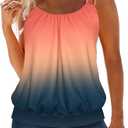 Modlily Tummy Control Tankini Swimsuits for Women, Lightweight Two Piece Bathing Suits, Blouson Top with Boyshorts, XL
