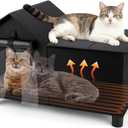 Extra Large Heated Cat House for Outside, Elevated Outdoor Cat House Weatherproof with Heating Pad for Winter, Warm Feral Cats Shelter for Multiple Cats, 25.6 X 13.4 X 18.1 Inches (Black)