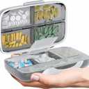Travel Pill Organizer - Airtight Medicine Case for Traveling Portable Pharmacy Box with Labels Vitamin Container 8 Compartment Supplement Medication Holder Large Capacity Daily (Grey)