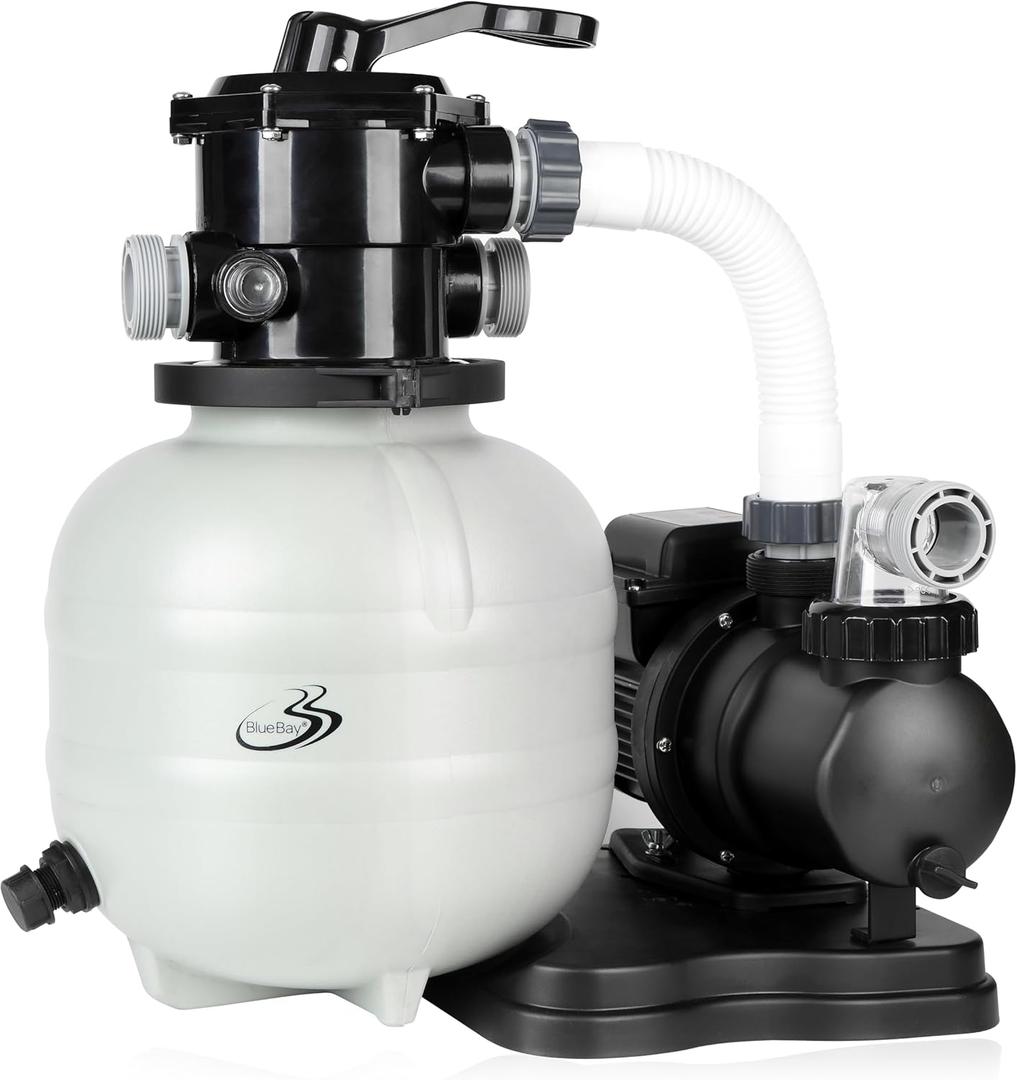 2025 UpgradeBlueBay 13" Sand Filter Pump with Timer 1/3HP / 1850GPH for Above Ground Pool up to 8000 Gallon, 7-Way Valve, Easy Installation, Gray