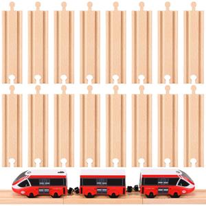 Liliful Pack of 16 Wooden Train Track Expansion Male-Male Female-Female Train Track Compatible with Most Trains Tracks(Straight)