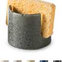 Kitchen Sponge Holder, Ceramic Dish Sponge Holder Scrubby Daddy Farmhouse Dish Rack Brush Holder for Bathroom, Kitchen, Sink, Special Gray (Cylindrical)