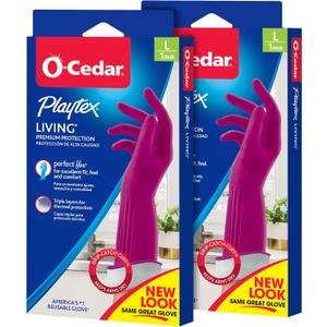Ocedar Playtex Living Rubber Cleaning Gloves, Premium Protection Reusable Household Gloves, Large (2 Pairs)