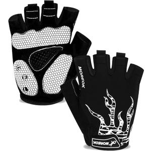 MOREOK Cycling Gloves Bike Gloves for Men/Women-[5MM Gel Pad] Half Finger Bicycle Biking Gloves for Cycling/Weight Lifting/Gym/Motorcycle/Rowing/Outdoor Sports-050-WHITE-S