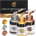 KIRIN Acrylic Paint Set, Metallic Gold & Silver & Bronze, Gold Leaf Paint for Art Painting Handcrafts, Idea Paints for Fabric Furniture Wood Clay Canvas Craft Supplies (3Pcs, 125g/Bottle)