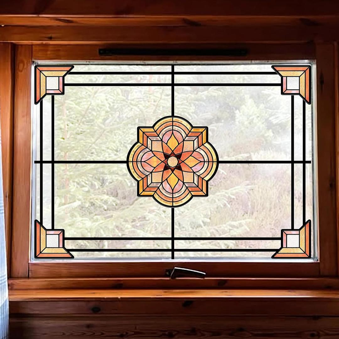 ADD.HERES Window Stickers, Stained Glass Window Privacy Film, UV Blocking Static Cling for Home Kitchen Office Bathroom, Spessart, 11.87" X 15.7"