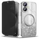 Misscase for iPhone 17 Case 6.3 inch,Magnetic Glitter Bling Shockproof Plated Soft TPU Phone Cover Compatible with MagSafe,Built-in Camera Lens Protector,with Privacy Screen Protector*1 Silver