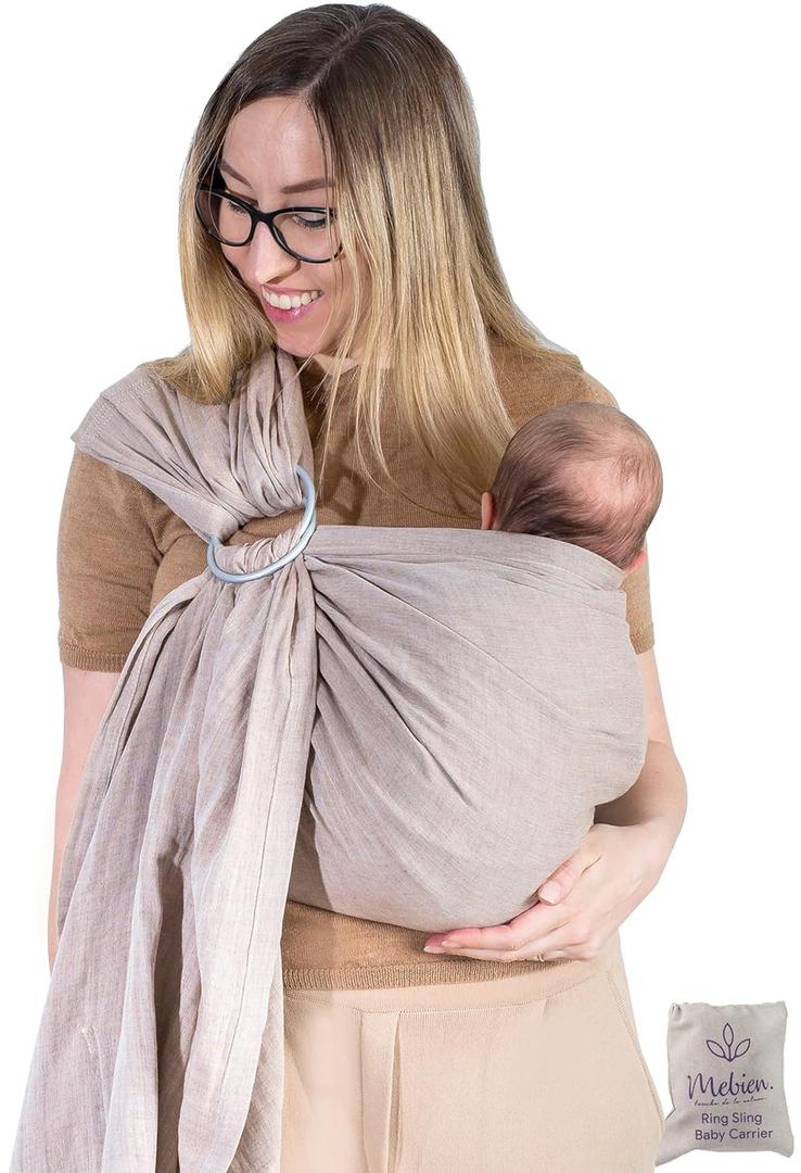 Baby Sling Carrier  Breathable 100% Cotton Wrap for Infant Support, Ring Sling Baby Carrier  Adjustable Muslin Fabric, Soft Chest Hold for Travel (Sand)
