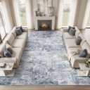 WITSHOCK 12x15 Area Rugs for Living Room Washable Abstract Rug Blue