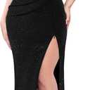VFSHOW Womens Formal Prom Ruffle One Shoulder Strap Ruched Maxi Dress 2024 Sexy Twist Front Split Wedding Guest Evening Gown (Small, Sparkly Black)