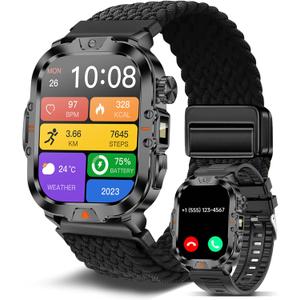 Smart Watch for Men Military Answer/Make Call 2.01 Display 170+ Sports Modes Fitness Smart Watch IP68 Waterproof 30 Days Standby Smartwatch for Android iOS Black Extra Nylon Straps