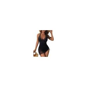Blooming Jelly Women One Piece Swim Dress Tummy Control Swimsuits Slimming Mesh Sheer Sarong Wraps Bathing Suit Medium