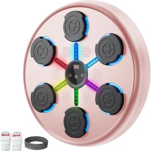 Music Boxing Machine, Bluetooth Wall Mounted Punching Pad for Adults and Kids, 9 Speed and Modes, LED Display, Gloves and Sweatband Included, Thoughtful Christmas and Birthday Gift Idea