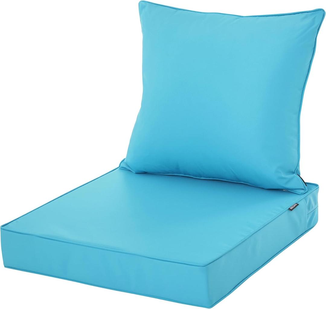 Patio Cushions for Outdoor Furniture, Fade and Weather Resistant Deep Seat and Backrest Cushion Set for Chair Sofa Couch Swing, 24x24 Inch, Teal, 1 Set