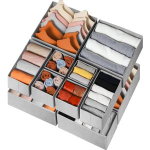 Criusia Drawer Organizer for Clothing, 12 Pack Sock Underwear Drawer Organizer Bins, Foldable Fabric Closet Organizers and Storage, Dresser Drawer Dividers for Baby Clothes, Bra, Scarves, Belt, Tie (Grey)