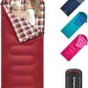 KingCamp 45 F Kids Sleeping Bag, Lightweight Waterproof & Compact Flannel Sleeping Bags Cold Weather & Warm Youth Essentials Gear Accessories for Camping, Fits 10-12 Children up to 5'5" Tall (66.9" x 27.5", 8.6F ~44.6F Red Left)