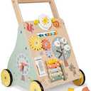 GiggleGems Wooden Baby Walker, Multiple Learning Activities Center Develops Motor Skills for Infant to Toddler, Push and Pull Walkers with Wheel for Boys Girls