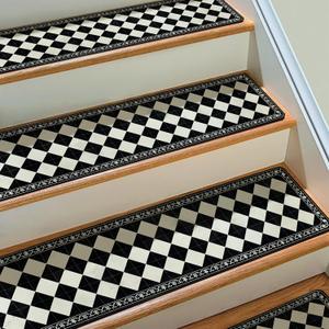 Boho Stair Treads Non Slip - Carpet Stair Treads for Wooden Steps Indoor, Stair Rugs for Kids, Elders and Dog, Stair Runners for Wooden Steps, 4 pcs