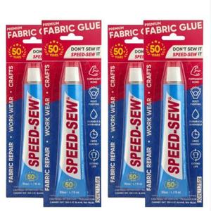 Speed-Sew No Sew Fabric Glue Adhesive for Craft Projects, DIY Clothing Repairs, Denim, Upholstery, Instant Mender for Fraying Tears (One Tube), Set of 4