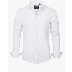 J.VER Men's Dress Shirts Solid Long Sleeve Stretch Wrinkle-Free Formal Shirt Business Casual Button Down Shirts Size 5 XL