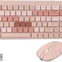 Portable Bluetooth Keyboard and Mouse Combo for iPad, 2.4G+Bluetooth Universal Multi-Device Dual Mode Full Size Keyboard and Mouse Set for Windows iOS Android Computer Desktop PC Laptop(Milk Tea)