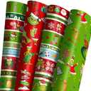 ONIBOGO Christmas Wrapping Paper - Funny Cartoon Xmas Holiday Colorful Recyclable Wrapping Paper - 16 Sheets Christmas Gift Wrapping Paper, Each 20 x 28 Inches (Red & Green)