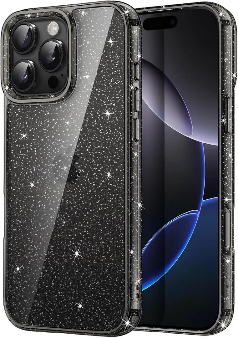 JETech Glitter Case for iPhone 16 Pro 6.3-Inch, Bling Sparkle Shockproof Phone Bumper Cover, Cute Sparkly for Women and Girls (Black Titanium)