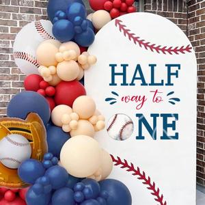 Baseball Half Way To One Decal - Baseball Half Birthday Party Decoration, White with Blue and Red Design, First Six Months Celebration (baseball half decal)