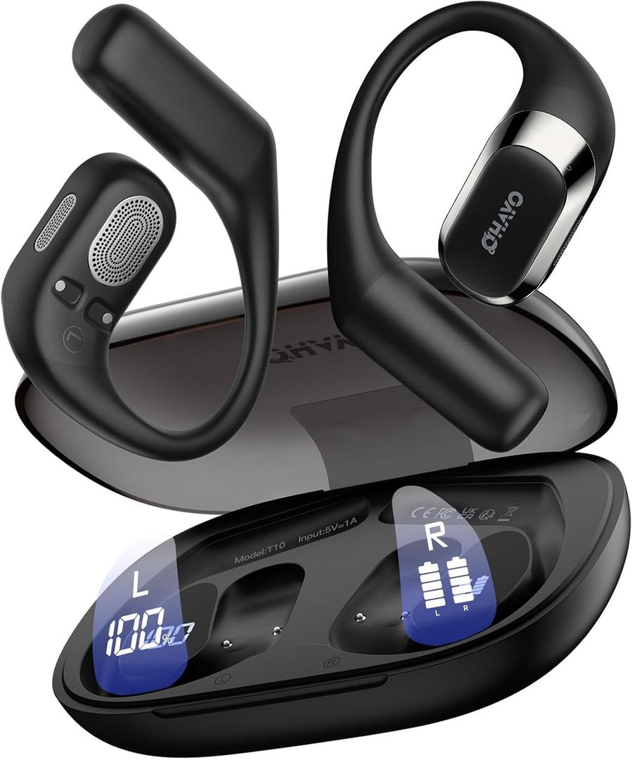 OHAYO Open Ear Headphones,Over Ear Earbuds with Ergonomic Earhook,Bluetooth Headphones 5.4 with Smart Digital Display,40H Playtime,IPX6 Waterproof,Touch Control Operate Fit Cycling,Running,Workout