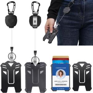 Badge Holder, 2 Pack Heavy Duty Retractable Keychain with ID Card Holder, Badge Reel with 32 Steel Retractable Cord