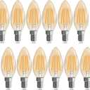 E12 Candelabra Bulb 40 watt Equivalent, B10 Candle Light Bulbs E12 LED Bulb Non-Dimmable Chandelier Bulbs, 2200K Amber Warm, 90+CRI, 400LM, Amber Glass Finish, 12 Pack