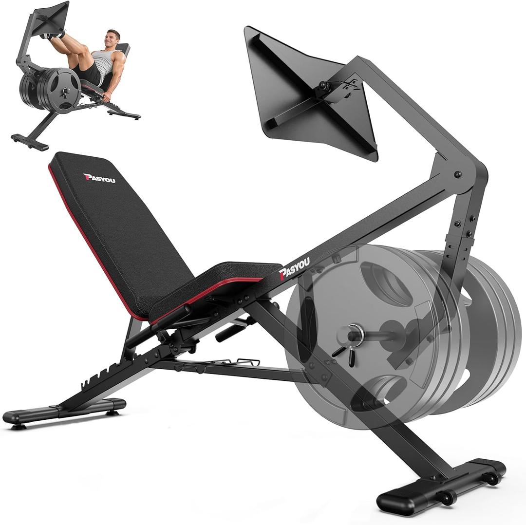 PASYOU Adjustable Weight Bench Leg Press Machine for Home Gym
Foot Plate Weight Bench with Leg Press, Compact Fitness Bench for Glutes, Quads, Compatible with 1'' and 2'' Weight Plates