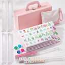 American Mahjong Set 168 Blossom Acrylic Numbered Tiles, 4 All-in-One Rack/Pushers, 4 Dice, Tiles Bag and Portable Travel Case Full Size Complete Mahjongg Game Set (Pink,Standard Size)