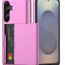 Nvollnoe for Samsung Galaxy S25 Case with Card Holder Dual Layer Heavy Duty Protective Case Hidden Card Slot Slim Wallet Cover for Samsung S25 6.2''(Hot Pink)