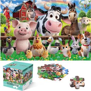 Jumbo Floor Puzzle for Kids,48 Pieces Farm Animals Puzzles for Toddlers 3-5,Large Barn Jigsaw Puzzles,Preschool Educational Animal Toys,Easter Gift for Boys & Girls Ages 4-8
