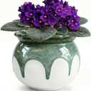 African Violet Pots, 6 Inch Self Watering Pots for Indoor Plants, Easy Plant Self Watering Planter, Ceramic Plant Pot with Absorbent Inner Pot for Flowers - Gradient Green (No Plants)