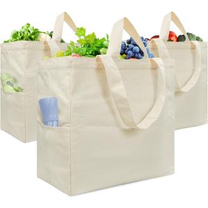 Canvas Tote Bag, Heavy Duty Reusable Grocery Bags with Pockets, Large Shopping Bags (3 Pack)
