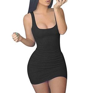 GOBLES Women's Casual Summer Sleeveless Mini Sexy Bodycon Tank Club Dress Black Size XL