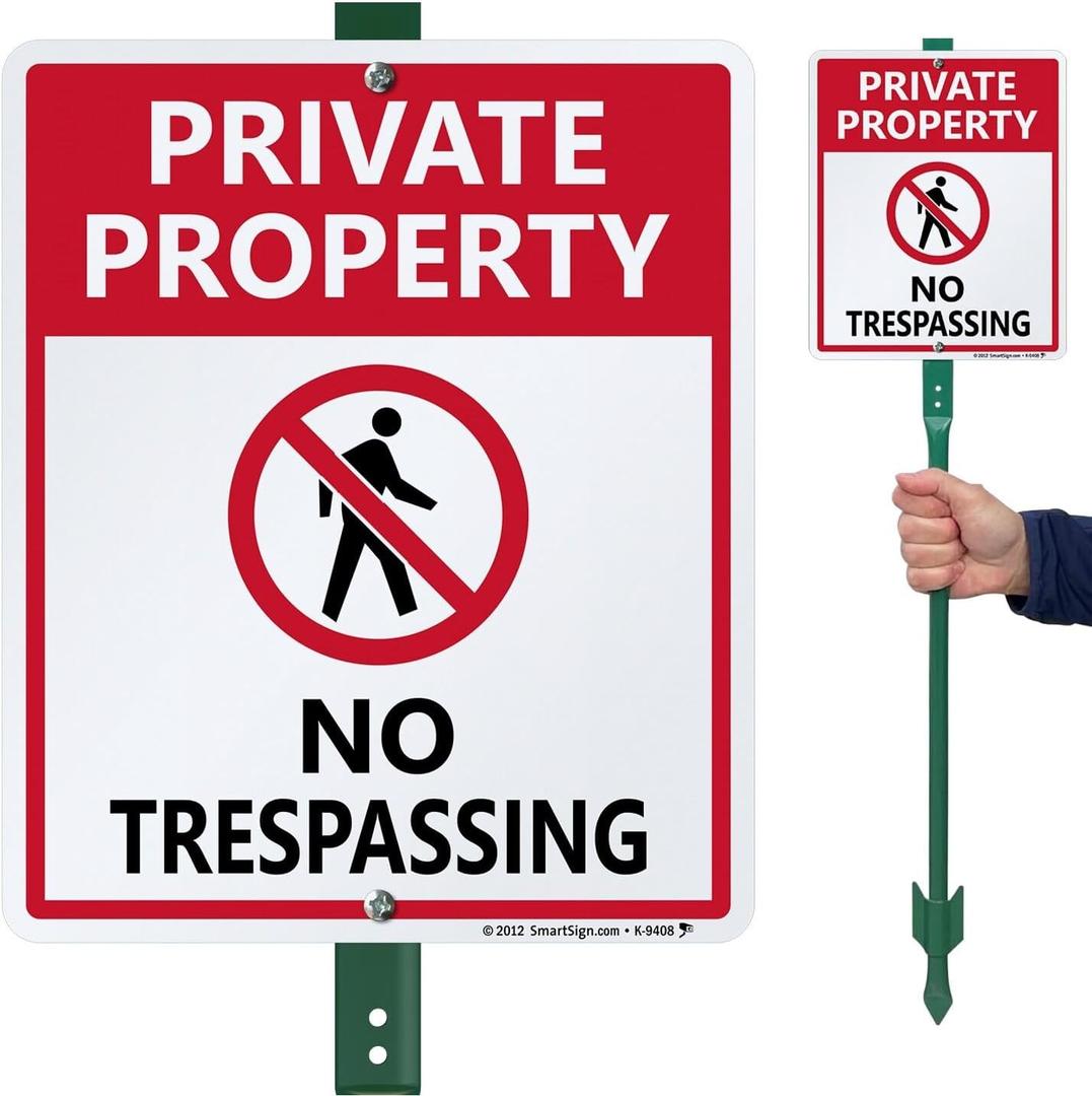 SmartSign No Trespassing Signs Private Property, 10 x 12 Inches Aluminum Sign with 3 Feet Stake