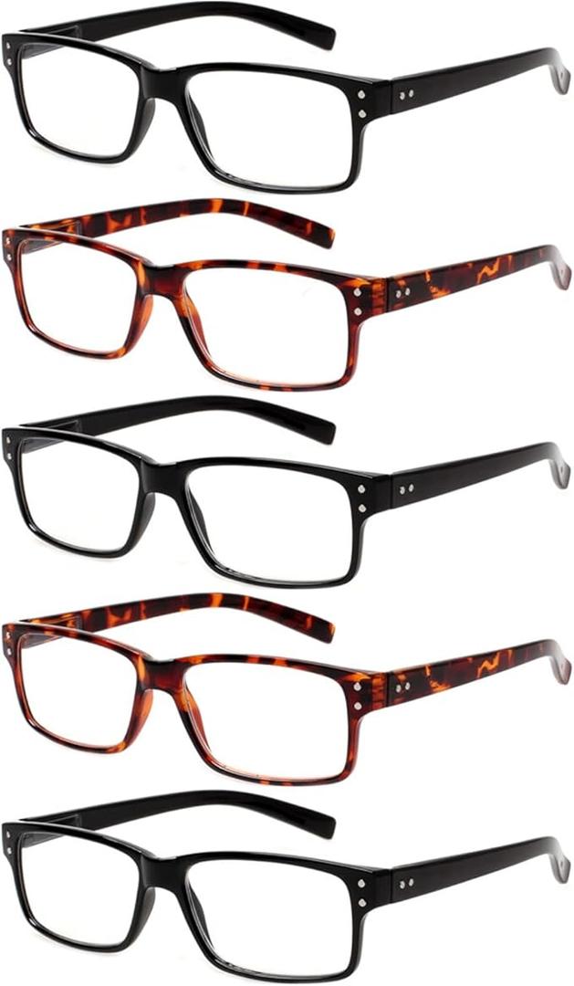 NORPERWIS Reading Glasses 5 Pairs Quality Readers Spring Hinge Glasses for Reading for Men and Women (3 Black 2 Tortoise, 2.25)