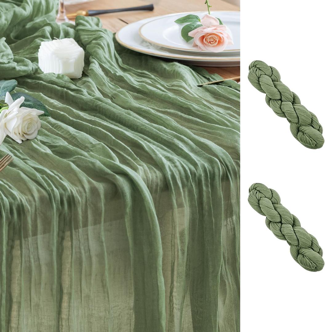 Wokceer Cheesecloth Table Runner 2Pack 10FT Sage Green Boho Gauze Easter Christmas Cheese Cloth Table Runner for Party Long Rustic Sheer Table Runners for Baby Bridal Shower Wedding