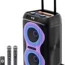 GKDT63 Karaoke Machine with 2 Rechargeable Wireless Microphones, 600W Portable Bluetooth PA Party Speaker with Wheels & Pull Handle, TWS Stereo, LED Lights,DSP Vocal Priority for Adult Outdoor Parties