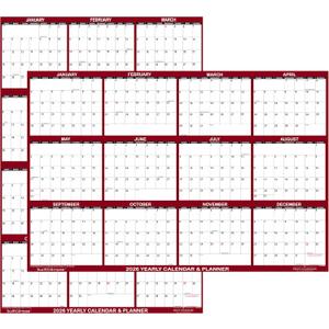 24" x 36" SwiftGlimpse 2026 Wall Calendar Erasable Large Wet & Dry Erase Laminated 12 Month Annual Yearly Wall Planner, Reversible, Horizontal/Vertical, Maroon