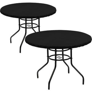LUSHVIDA Round Waterproof Table Cover Elastic Vinyl Fitted Tablecloth Elastic Edged Plastic Table Cloth (Black, 2PCS Best for Up to 57"-68" Round)