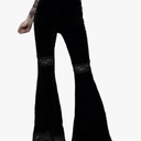 Goth Bell Bottom Pants for Women Punk Flare Stretch Y2k Emo 70s Black (L)