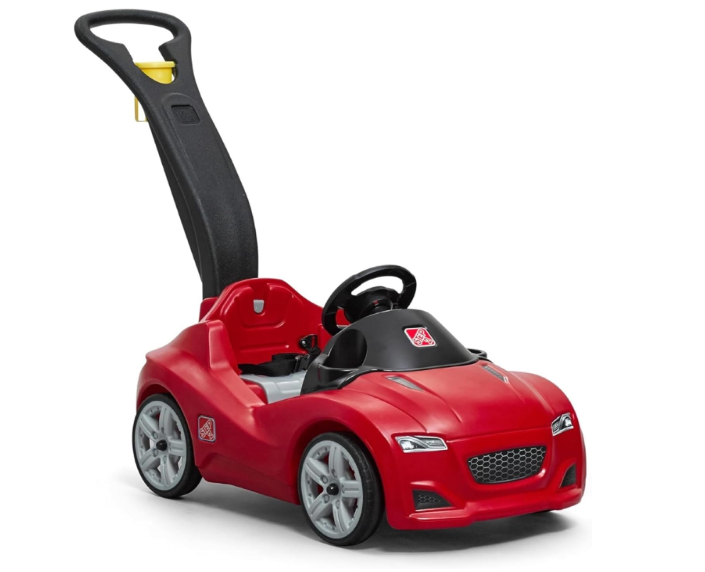 Step2 Whisper Ride Cruiser Kids Push Car, Ride On Toy, Stroller Substitute, Includes Seat Belt & Horn, Made of Durable Plastic, Max Weight 50 lbs., For Toddlers 18 Months - 4 Years Old, Red 