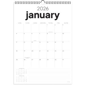 2026 Calendar, 12 Months, January to December, 17" x 12", Large Wall Calendar 2026 with Hanger, Calendar 2026 for Wall, 2026 Calendar Planner, Thick Paper, Spiral Binding, Simple and Aesthetic Design.